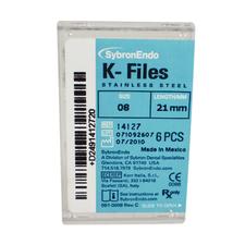 K-Files – 21 mm, Stainless Steel, Color Coded Plastic Handle, 6/Pkg