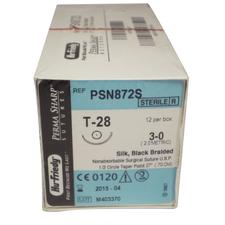 Perma Sharp® Silk Black Braided Sutures – Nonabsorbable, T-28, Circle Taper Point, 1/2 Circle, Size 3-0, Length 18", 12/Box