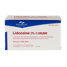 Patterson® Lidocaine Anesthetic HCl 2% with Epinephrine – 1.7 ml Cartridges, 50/Pkg