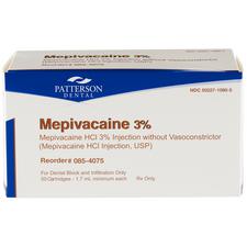 Patterson® Mepivacaine 3% HCl Injection without Vasoconstrictor – Latex-Free Cartridge 50/Pkg
