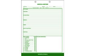 Medical History/Physical Exam, 60 lb Offset Stock, Head to Tail, 8-1/2" W x 11" H, 100/Pkg