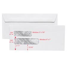 Double Window Envelopes, Gummed-Flap, Security-Lined, White, 9" W x 4-1/8" H, 500/Pkg