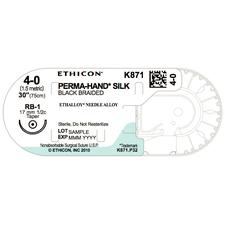 Perma Hand™ Silk Black Braided Sutures –  Nonabsorbable, RB-1,Taper Point, 1/2 Circle, Size 4-0, Length 30", 36/Box