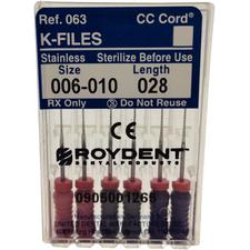 K-Files – Preapplied Silicone Stops, Stainless Steel, Assorted Sizes 6-10, 28 mm, 6/Pkg